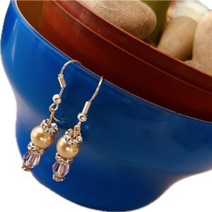 Elegant Gold & Pink Crystal Beaded Dangle Drop Fashion Earrings 1.5"